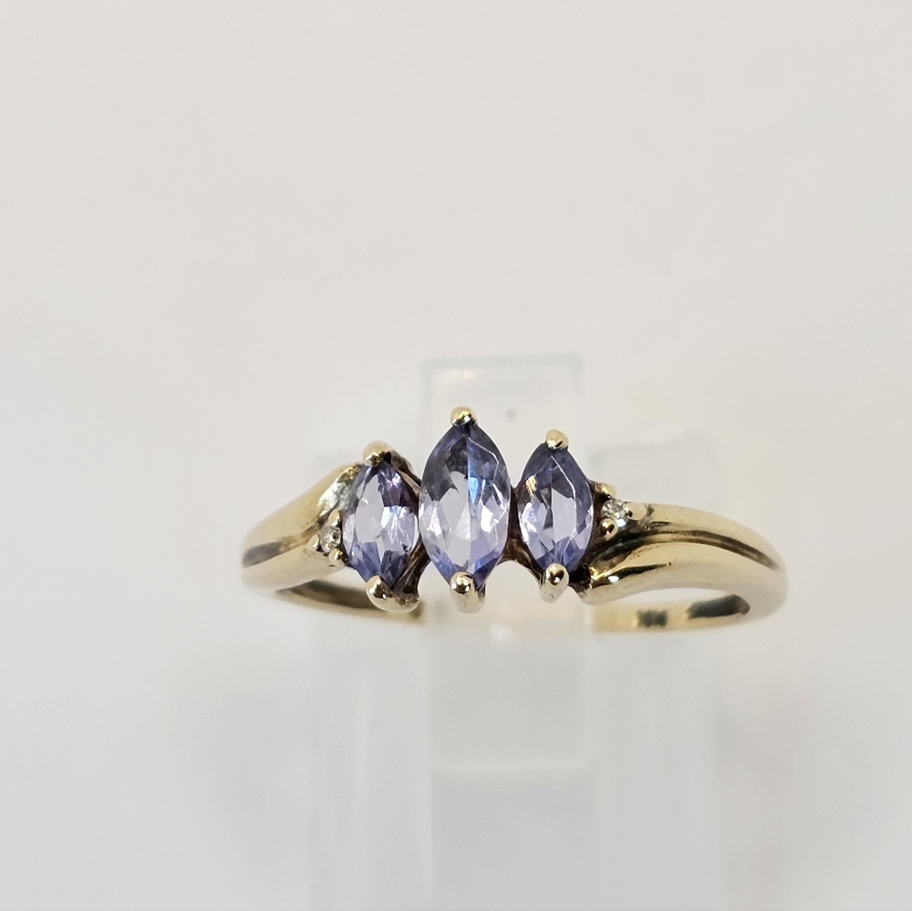 Solid 10K Gold Marquise Cut Genuine Tanzanite & Diamond Ring Size 7 - Picture 16 of 17